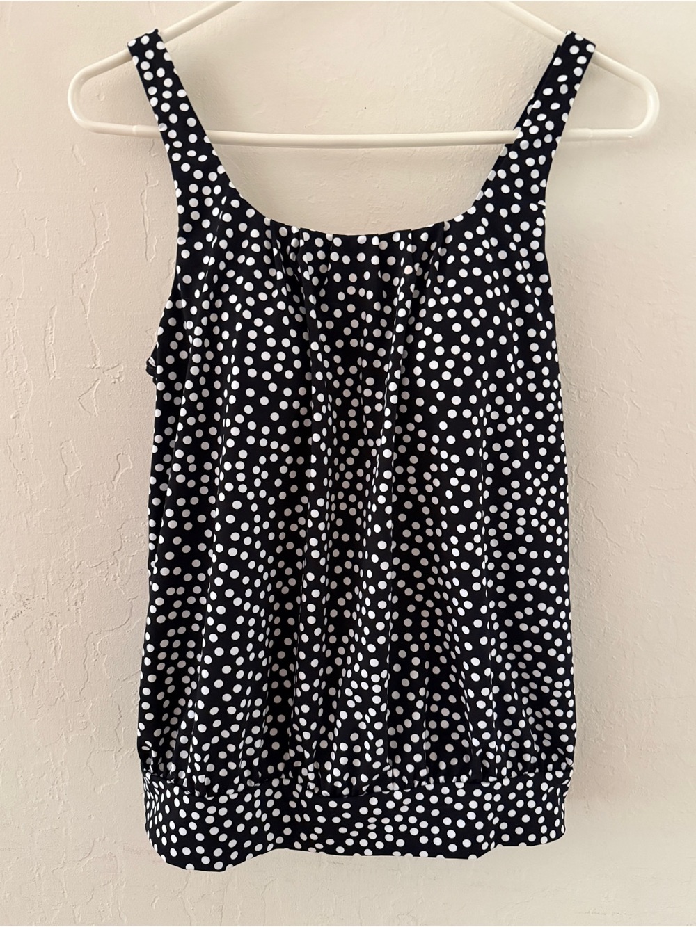 Lands’ End Black White Polka Dot Blouson Tankini Swim Top NWOT
